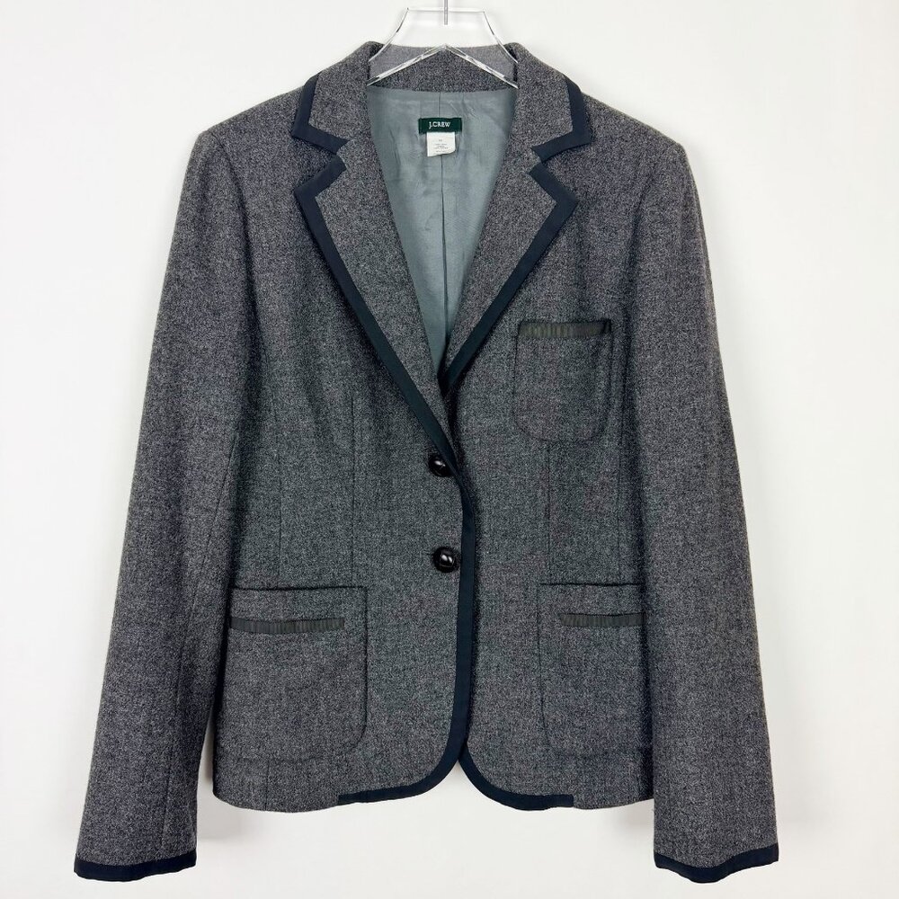 J. Crew Professor Blazer Women's Size 12 Grey Black Wool Jacket Schoolboy Preppy - Picture 13 of 14